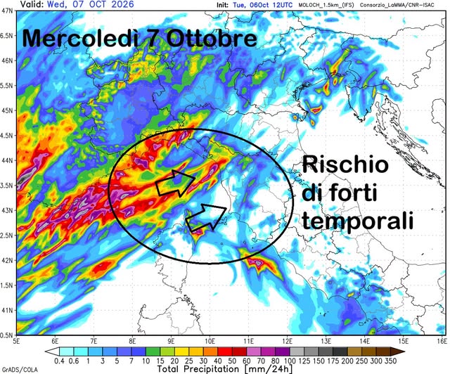 Maltempo sul Tirreno: allerta gialla della Protezione Civile in sei regioni italiane